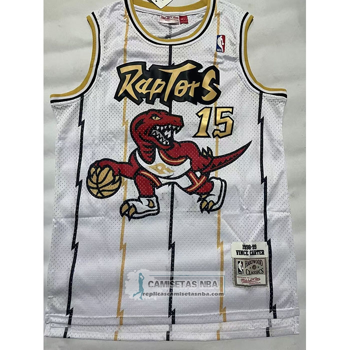 Camiseta Toronto Raptors Vince Carter NO 15 Mitchell & Ness 1998-99 Blanco Oro